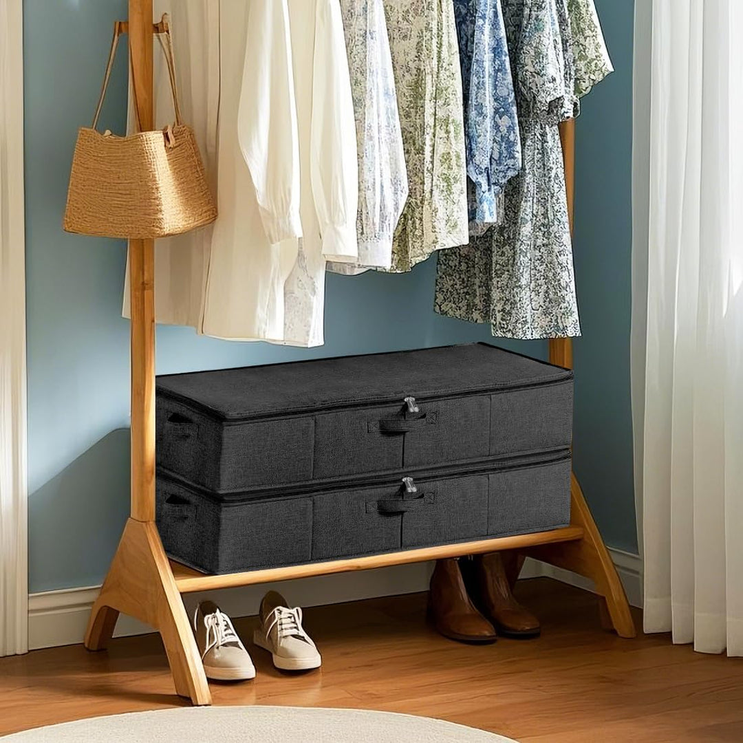 2 Stück Unterbett Aufbewahrungsbox mit Deckel, Grosse Unterbettkommode mit Griff, Faltbare Kleidung