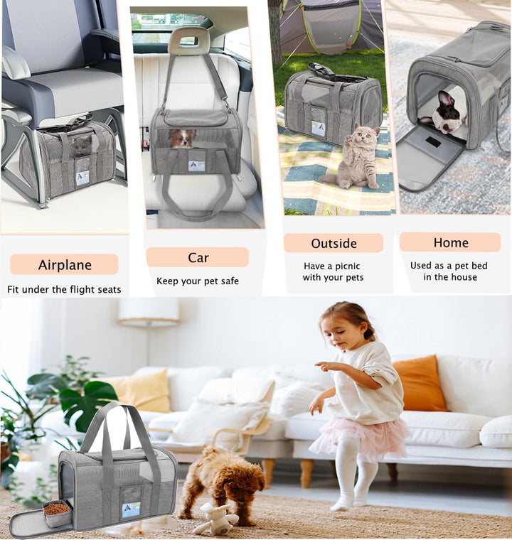 Transportbox Katze Hund,Tragbare atmungsaktive Reisetasche Airline Approved Faltbare Hundebox für Ha