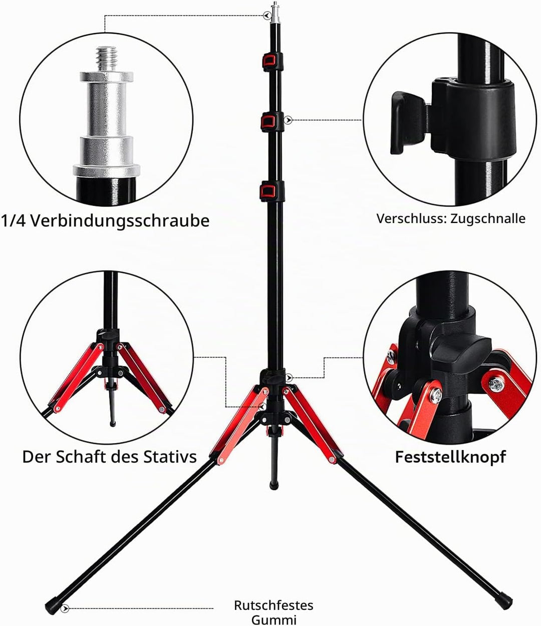 FOSOTO faltbar Lichtstativ Höhe max 192cm Kompaktes Leichtes Lichtständer aus Aluminium mit 1/4" Gew