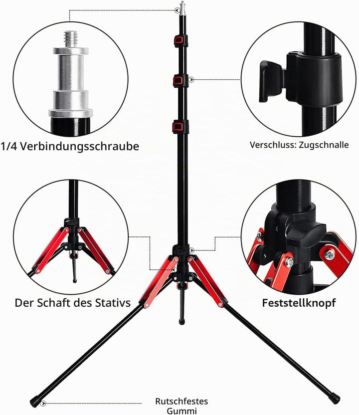 FOSOTO faltbar Lichtstativ Höhe max 192cm Kompaktes Leichtes Lichtständer aus Aluminium mit 1/4" Gew