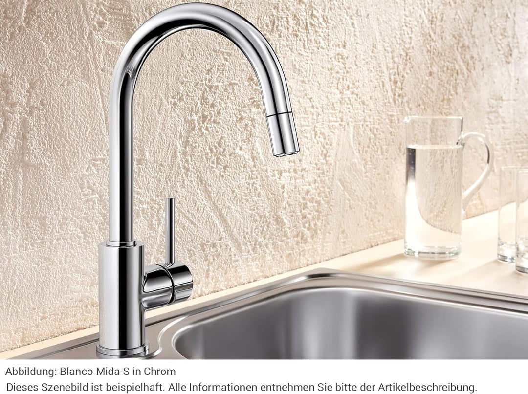 BLANCO MIDA-S | Küchenarmatur in chrom | Hochdruck | Mit herausziehbarem Schlauch | Rückflussverhind