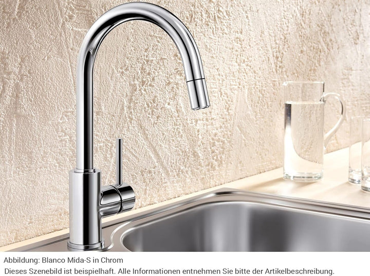 BLANCO MIDA-S | Küchenarmatur in chrom | Hochdruck | Mit herausziehbarem Schlauch | Rückflussverhind