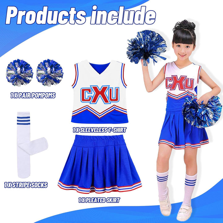 LOLANTA Mädchen rot &amp; blau Cheerleader Kostüm befestigen Pom Poms Socken, Kinder Cheer Outfit Karnev