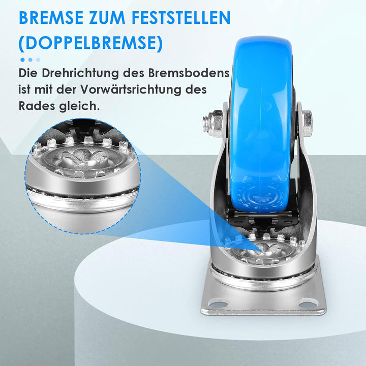 4 Stück 100mm Schwerlastrollen inkl. Montagezubehör Transportrollen Möbelrollen mit Bremsem 360° Dre