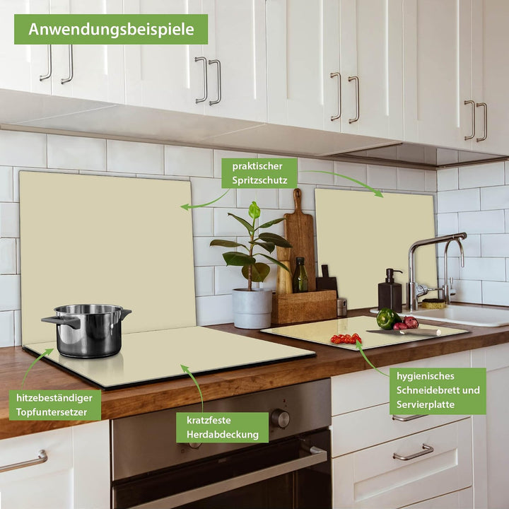 banjado® Herdabdeckplatte Glas 1-teilig/Schneidebrett Herdabdeckung mit Motiv Beige/Herdabdeckplatte