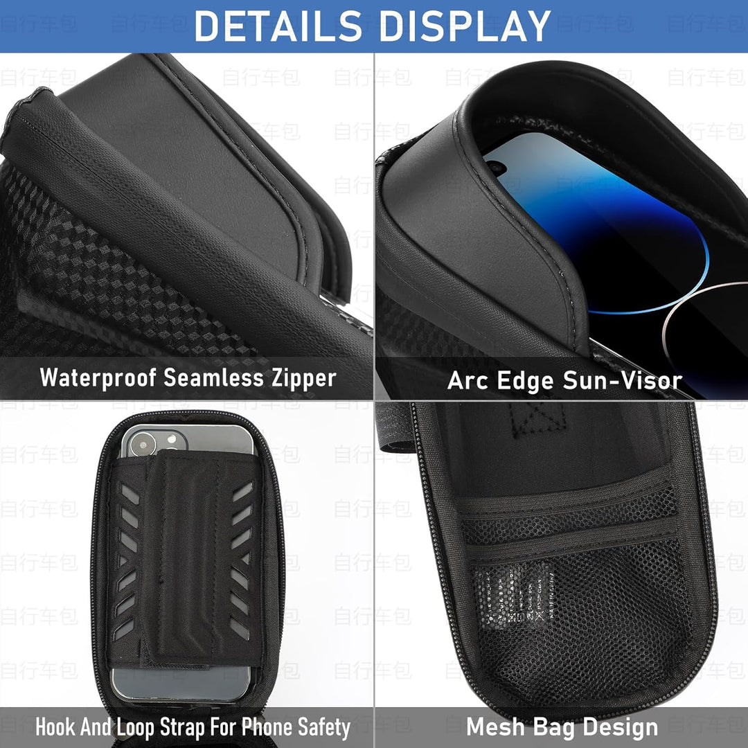 Wasserdicht Handyhalterung Fahrradtasche, Fahrradtasche Rahmen mit TPU-Touchscreen und Sonnenblende,