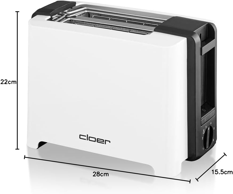 Cloer 3531 Full-Size Toaster für 2 XXL Toastscheiben, 750-900 Watt, Toast-Check-Funktion, Brötchenau