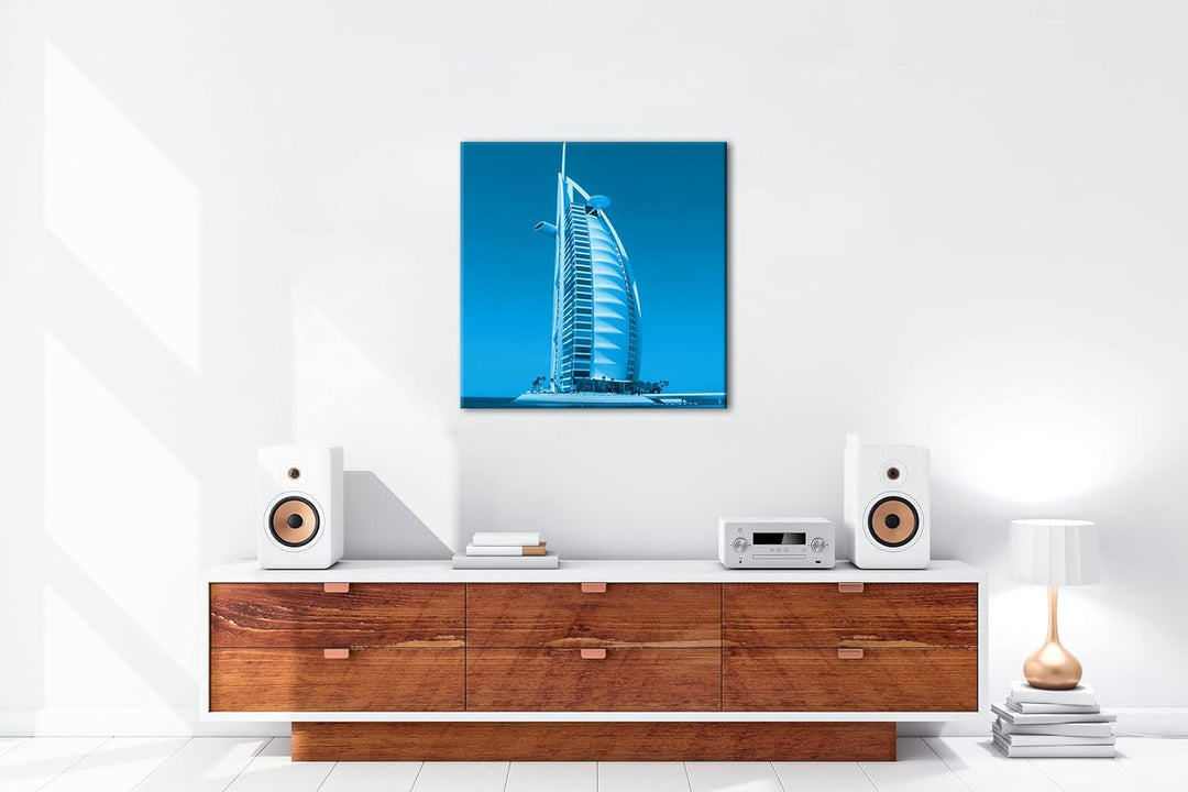 deyoli gigantisches Gebäude in Dubai Format: 40x40 Effekt: Monocrome Blau als Leinwandbild, Motiv fe