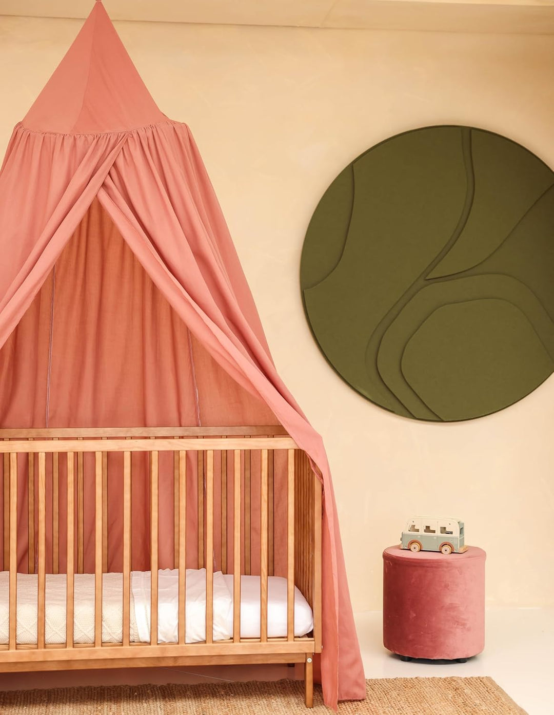 Rosa Baldachin für Kinderzimmer | Hängender Betthimmel für Babybett | Moskitonetz für Stubenwagen &