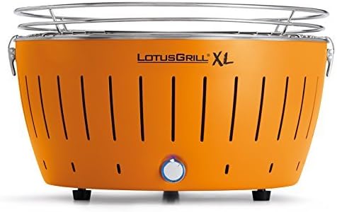 LotusGrill XL Starter-Set 1x XL Grill Mandarinenorange mit USB-Anschluss, 1x Buchenholzkohle 2,5 kg,