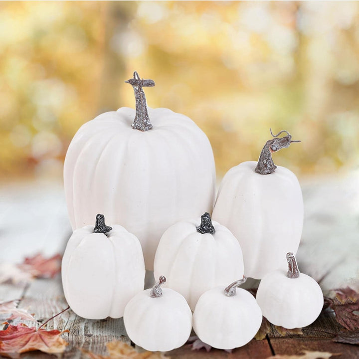 7 Halloween Weisser Kürbis Herbst Deko, Simulationsschaum Weisser Kürbis,Halloween Kunstpflanzen Kür