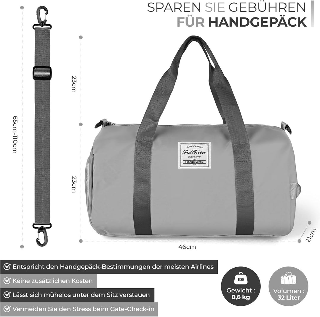 Reisetasche Damen Klein, Weekender Tasche mit Schuhfach, Handgepäck Sporttasche für Fitnessstudio, S