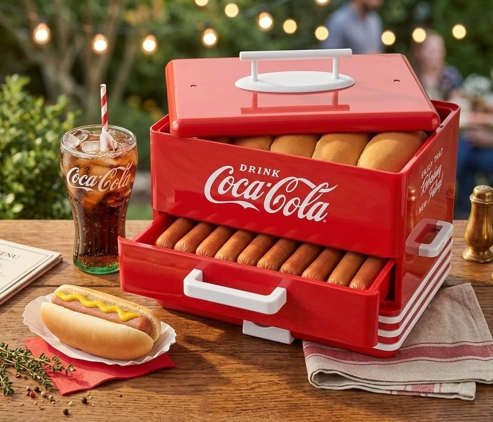 Salco Coca-Cola HotDog Steamer SHD-80CC,Retro, rot, perfekt für jeden