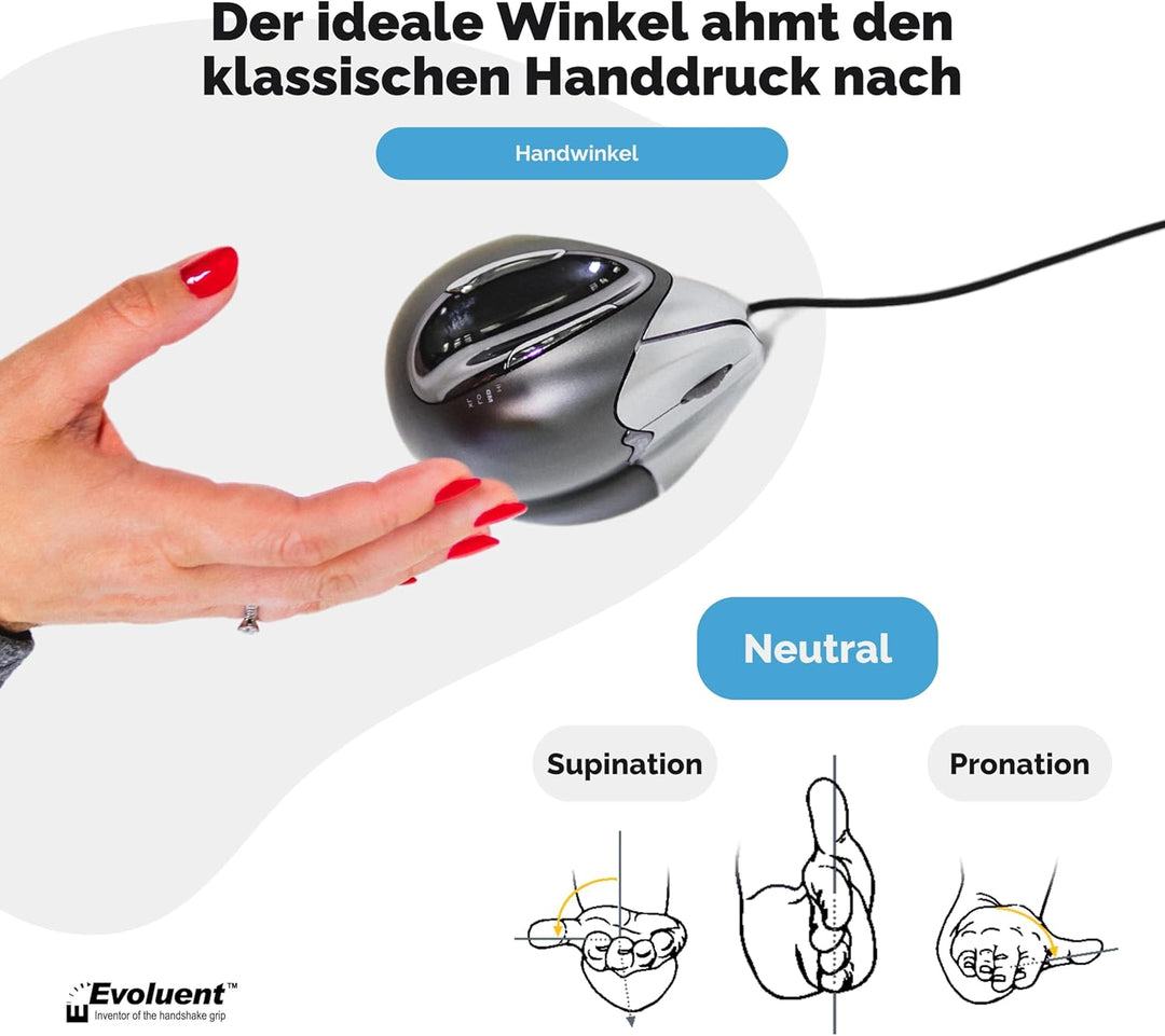 Evoluent VM4R Vertical Mouse 4 Maus für Rechtshänder, Schwarz, Grau Single, Single