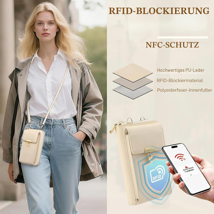 Geldbörse Damen Handytasche zum Umhängen Leder PU Damen Umhängetasche Kleine RFID Schutz Handy Geldb