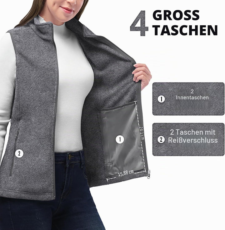 33,000ft Damen Fleece Weste Jacke Standkragen Ultraleicht Outdoor Westen Tops mit Taschen Reissversc