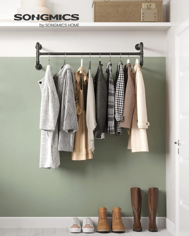 SONGMICS Wandgarderobe, Kleiderstange, Röhrenimitat, Industriestil, 112 x 30 x 29,3 cm, 60 kg Tragla