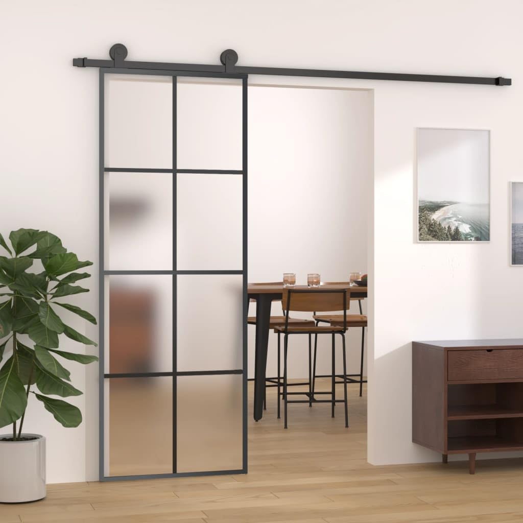 vidaXL Schiebetür mit Beschlag 76x205 cm ESG-Glas & Aluminium 76 x 205 cm/4x2 Scheiben, 76 x 205 cm/