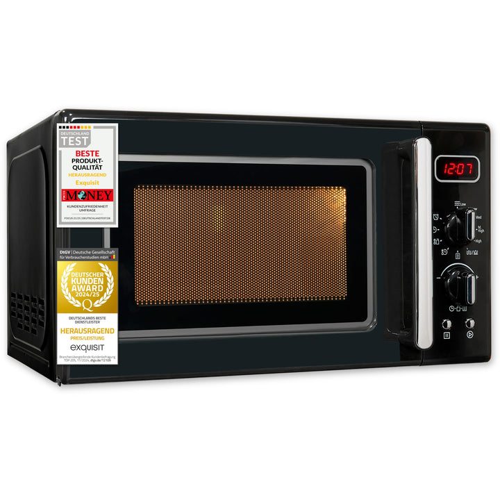 Exquisit Retro-Mikrowelle 700 Watt, 25,5 cm Drehteller, 1000 Watt Grill, 20L, 5 Leistungsstufen, Tim