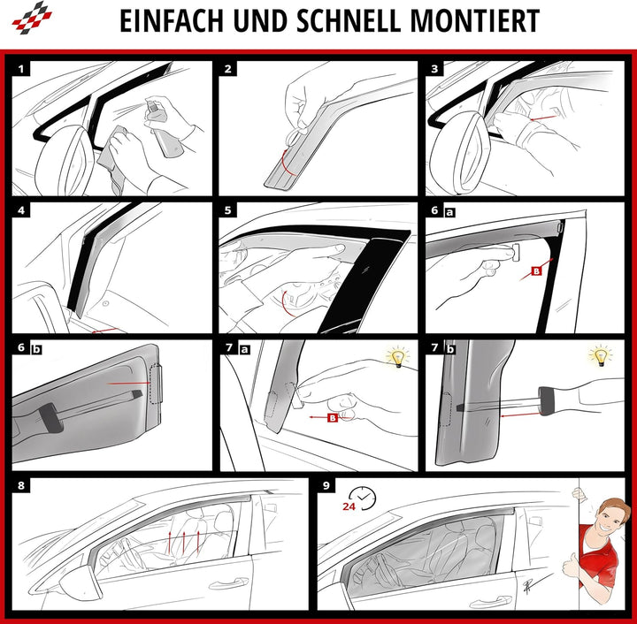 WALSER Premium Auto Windabweiser kompatibel mit VW Golf VII 08/2012-03/2021, Passform Regenabweiser