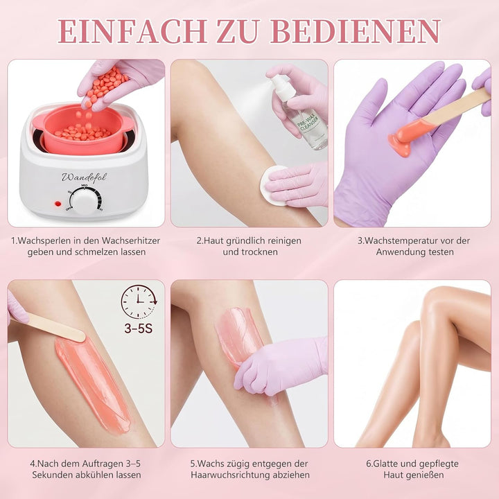 Waxing Set Wax Maschine - Warmwachs Haarentfernung Waxing Kit mit 4X100g Waxing Perlen, Silikonschal