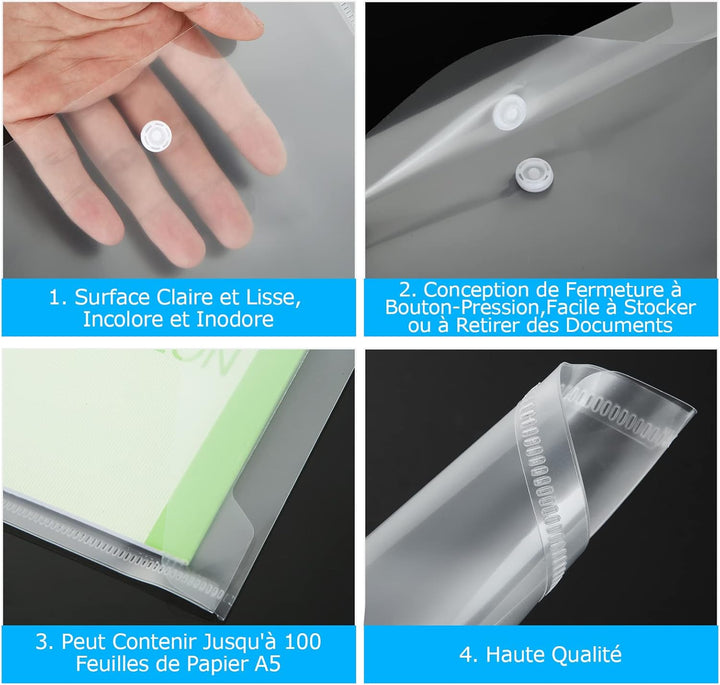 GOYADA 40 Stück Dokumententasche A5 Transparent, Dokumententasche Transparent A5 aus Polypropylen, D