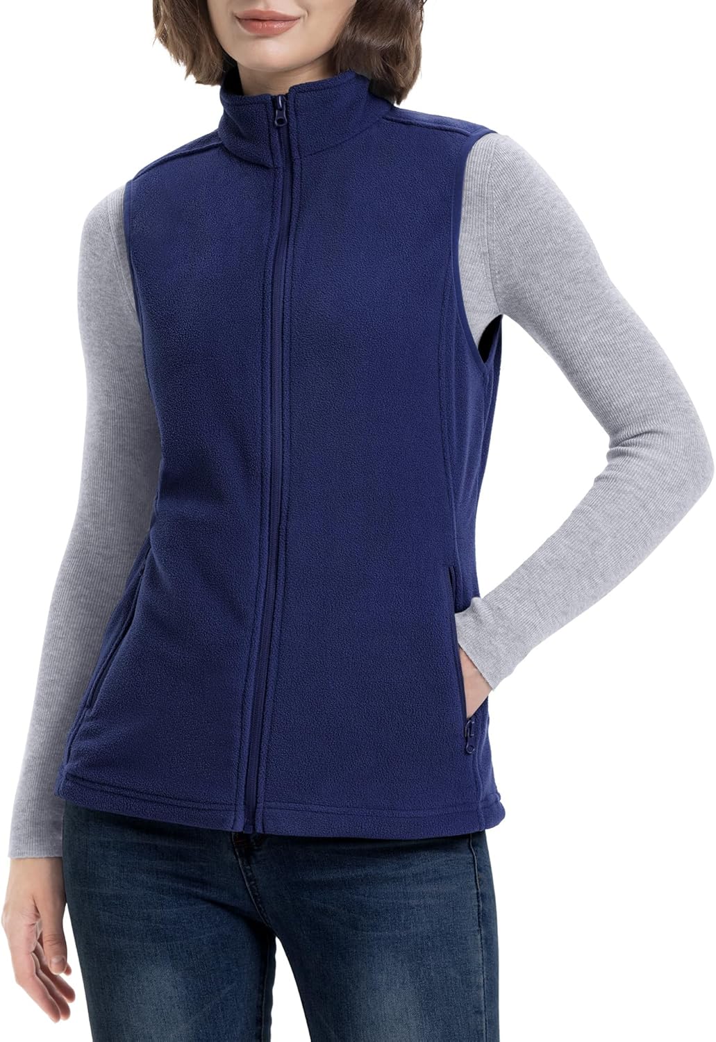 33,000ft Damen Fleece Weste Jacke Standkragen Ultraleicht Outdoor Westen Tops mit Taschen Reissversc