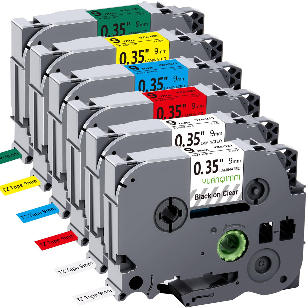 Yuanqimm Kompatibel für Brother P-touch Bänder 9mm TZe-221 TZe-121 TZe-421 TZe-521 TZe-621 TZe-721 L