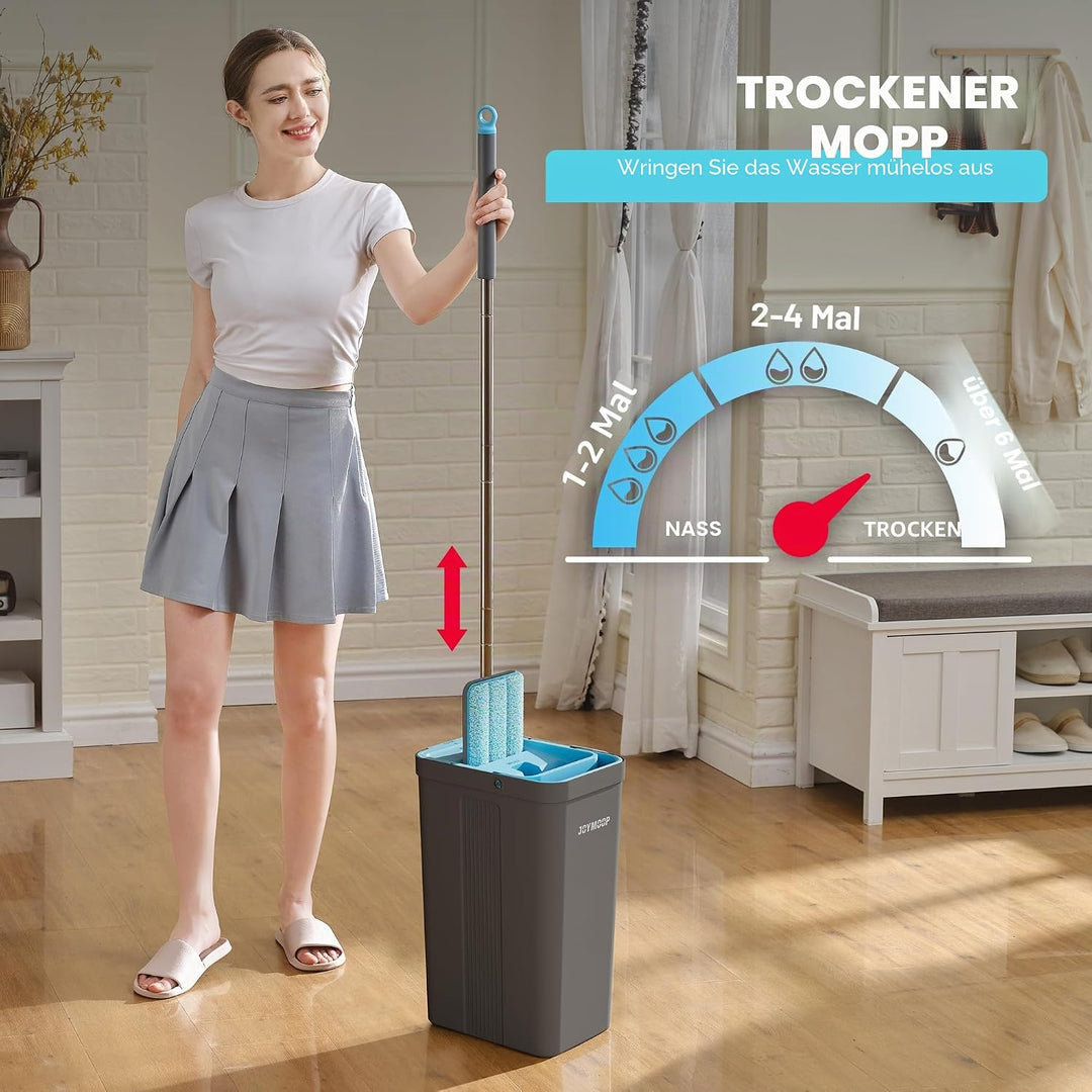 JOYMOOP Wischmopp und Eimer Set mit Auswringer, Mops für Bodenreinigung, Wandwischerreiniger mit lan