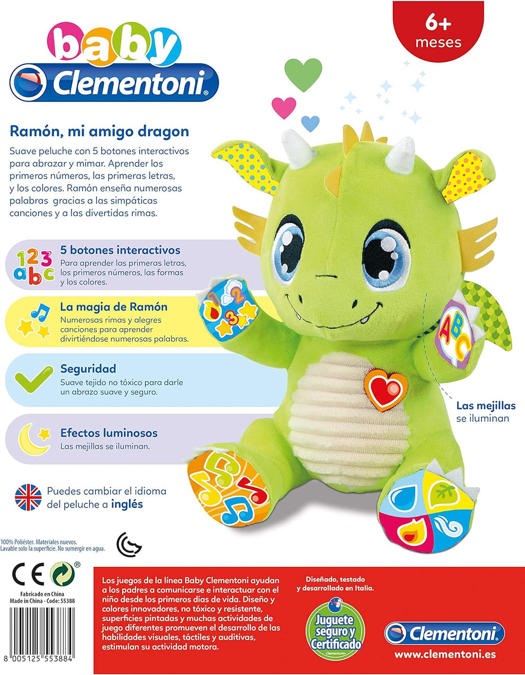 Clementoni - Drache Puppe, Mehrfarbig, 55388, Bunt, One Size kleiner Drache, kleiner Drache
