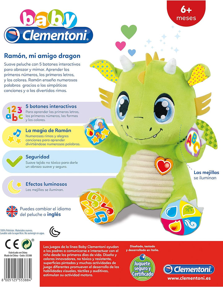 Clementoni - Drache Puppe, Mehrfarbig, 55388, Bunt, One Size kleiner Drache, kleiner Drache