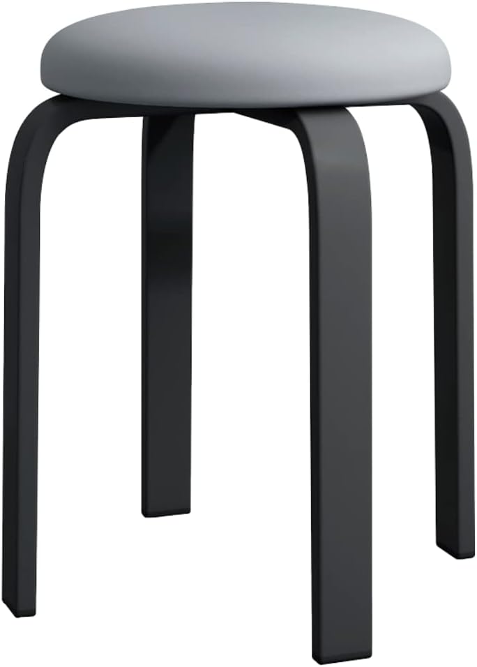 Balama Hocker Schwarz & Grau stapelbar gepolstert 45 x 31 x 31 cm aus Metall mit verstellbarem Boden