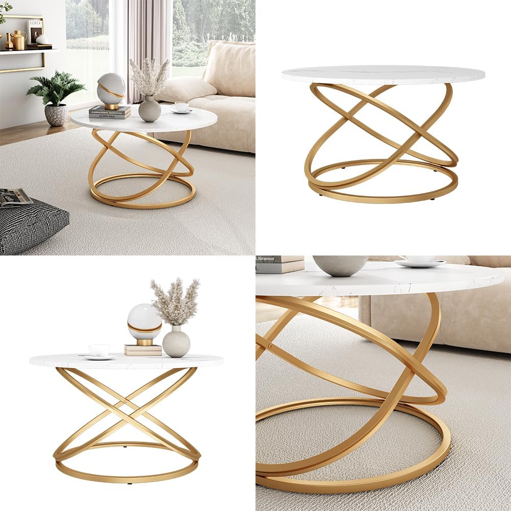 Vicco Couchtisch Calgary, Weiss/Gold, 79.5 x 46 cm mit grosse Arbeitsfläche, Weiss/Gold