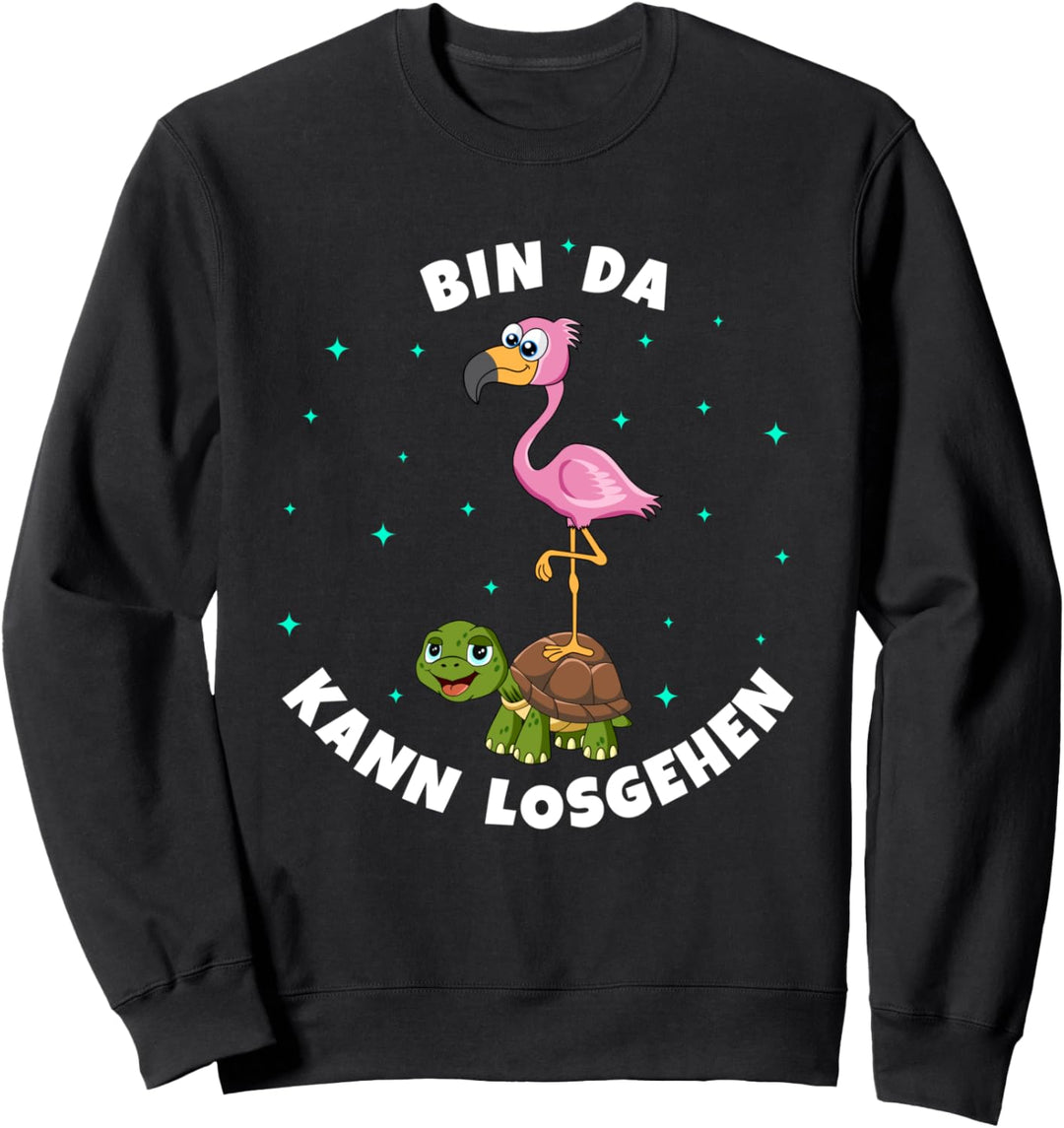 Flamingo Schildkröte Bin da kann losgehen Damen Mädchen Sweatshirt