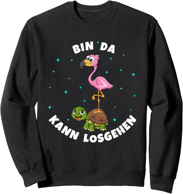 Flamingo Schildkröte Bin da kann losgehen Damen Mädchen Sweatshirt