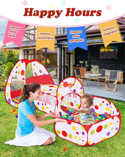 MAIKEHIGH Kinder Spielzelt mit Tunnel, 3 in 1 Pop Up krabbeltunnel Spieltunnel bällebad Baby Indoor