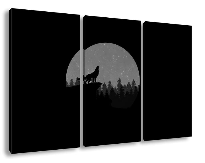 deyoli düsterer einsamer Wolf Format: 3Teilig Effekt: Schwarz&Weiss als Leinwandbild, Motiv fertig g