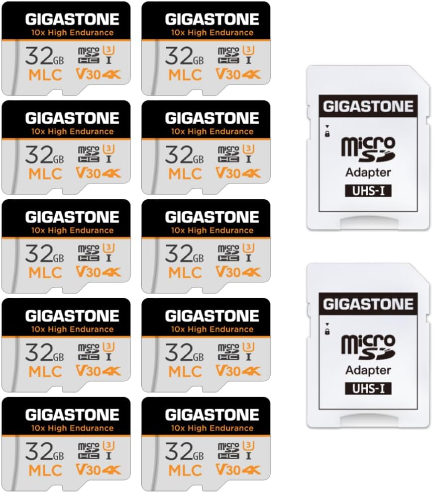 [10x High Endurance] Gigastone MLC 32GB 10er-Pack Industrial MicroSDXC Karte mit Adapter,95/60 MB/s