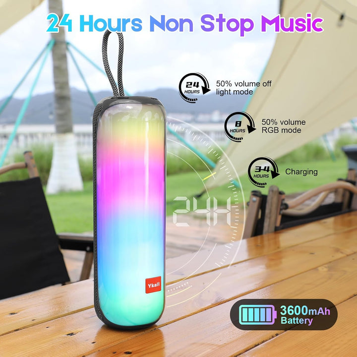 Bluetooth Lautsprecher mit Licht, Tragbarer 20W Musikbox mit 360° HD Stereo Sound, 24 Std. Spielzeit