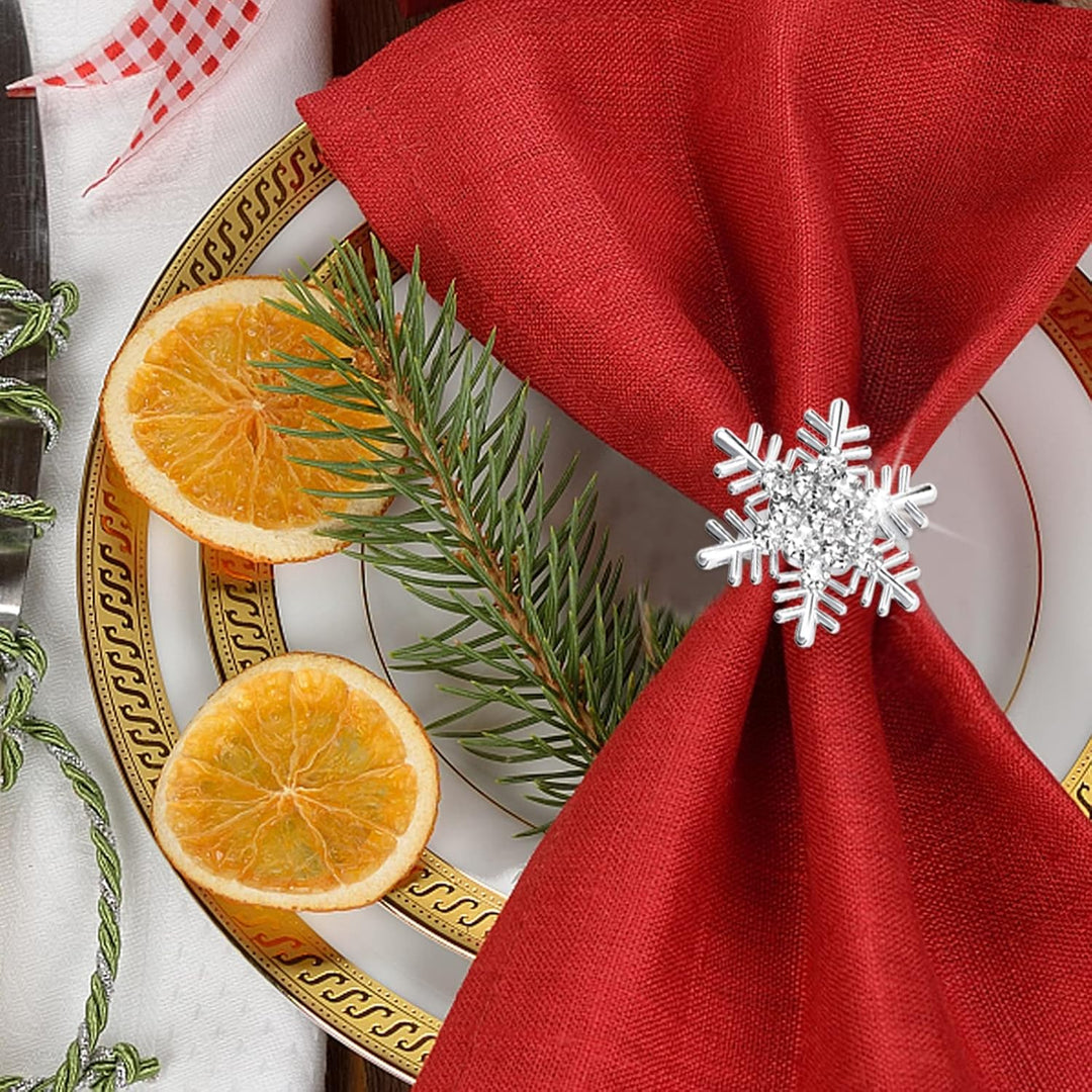 ZeeDix 24 Stück Silver Serviettenringe Weihnachten Schneeflocken - Serviettenringen für die Festtafe