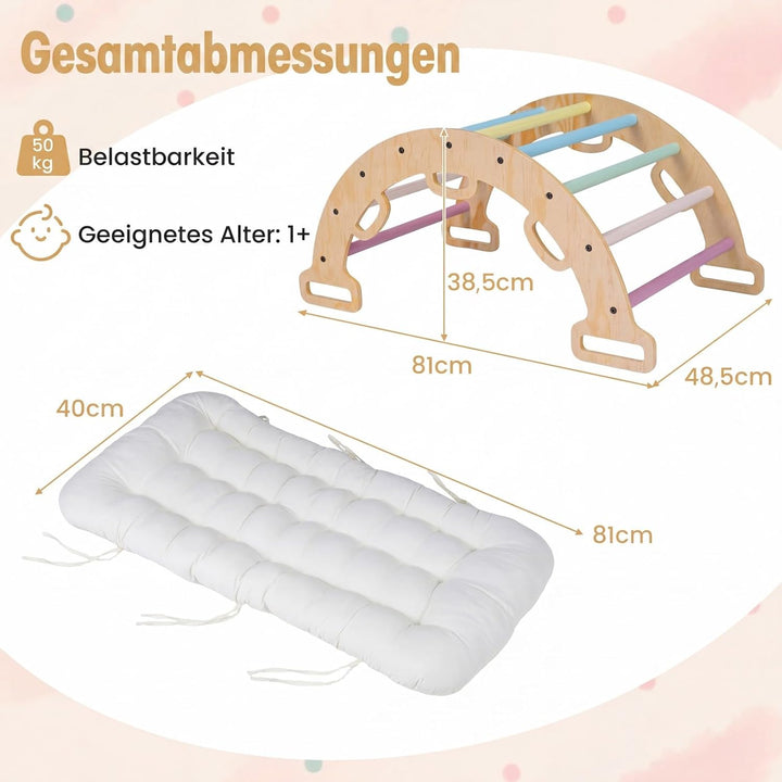 COSTWAY Kletterbogen Holz mit Kissen, Montessori Kletterwippe, Kletterdreieck zum Wippen, Klettern u