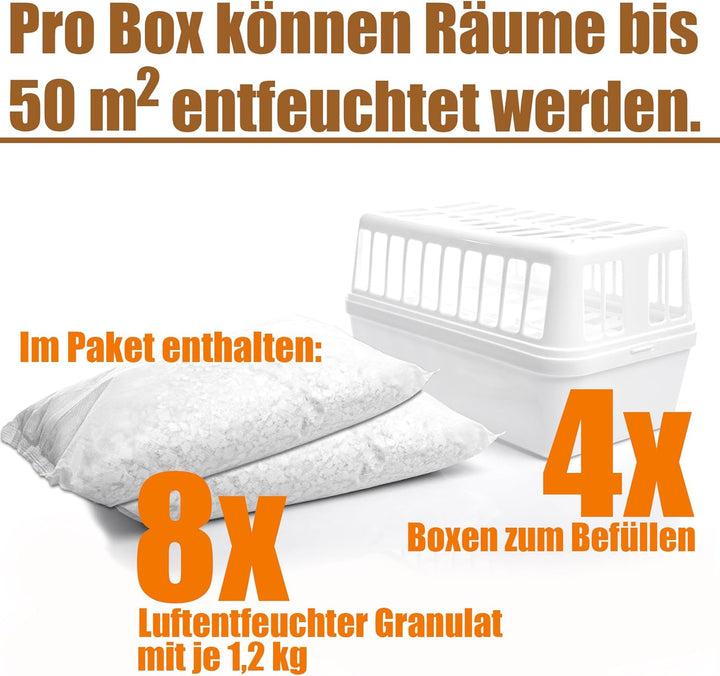 BigDean 4 Stück Luftentfeuchter + 8x 1,2kg Luftentfeuchtergranulat Nachfüllpack – Feuchtigkeits-Stop