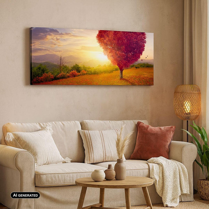 Panorama Bilder auf Leinwand Baum Wiese Blume Leinwandbild mit Rahmen 90x30cm Wandbilder Dekoration