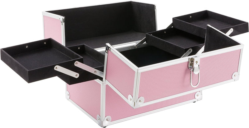 Arebos Kosmetikkoffer | 15L | 5 Fächer | Pink | Aluminium | inkl. Schloss & Schlüssel | 2 ausklappba