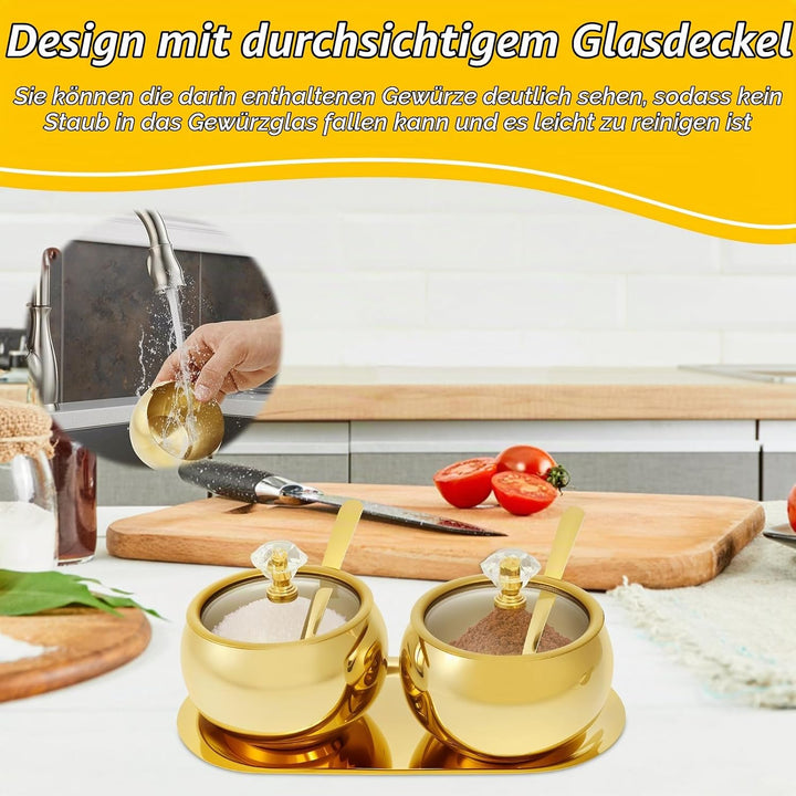 Gewürzgläser 304 Edelstahl,Gewürzdosen mit Löffel,Gewürzstreuer,Gewürzbehälter,Spice Jars für Salz,Z
