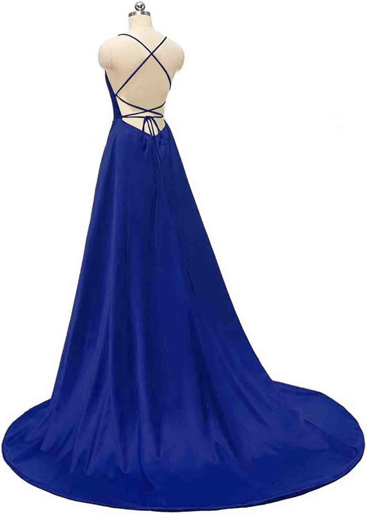 xxxiticat Damen Elegant Lange Ballkleider mit Taschen Satin A-Linie Backless Hochzeitskleid Abendkle