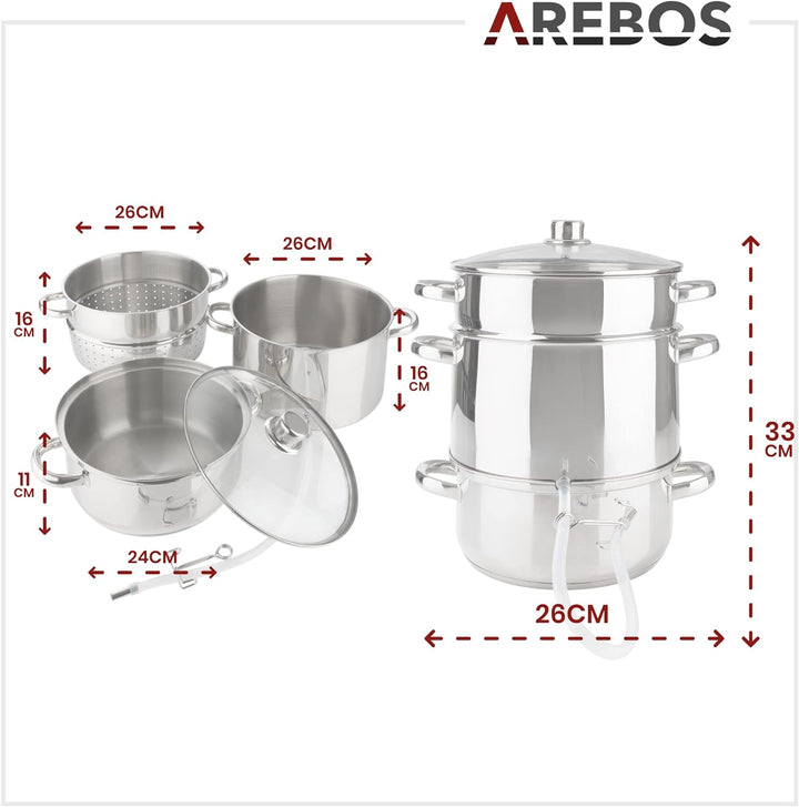 Arebos Dampfentsafter | 15 L | Edelstahl | für alle Herdarten geeignet auch Induktion| Ø 26cm | spül
