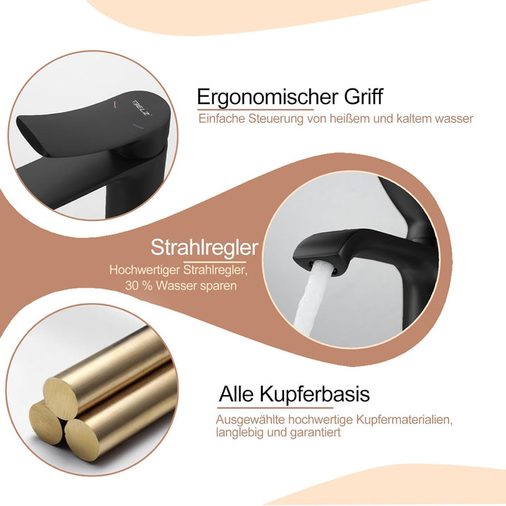 BELZ Wasserhahn Bad, Einhebel Waschtischarmatur, Waschbecken Armaturen, Armatur Badezimmer, Mischbat
