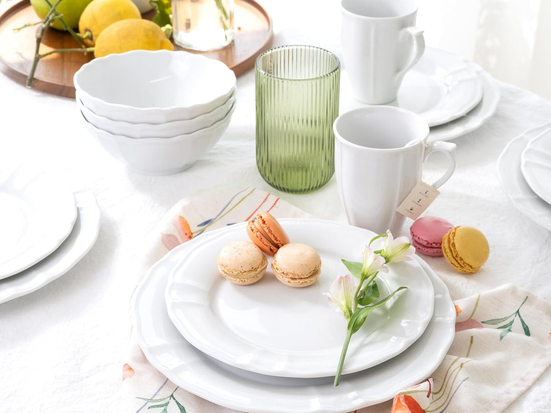 CreaTable, 23820, Serie Flora Weiss, Geschirrset, Kombiservice 16 teilig, Weiss