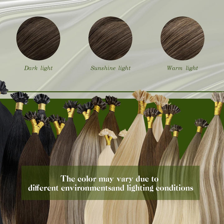 RUNATURE Bonding Extensions Echthaar Balayage Braun Ombre Blond 30cm U Tip Keratin Hair Extensions H